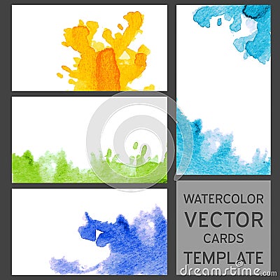 Set of grunge watercolor visit cards Vector Illustration