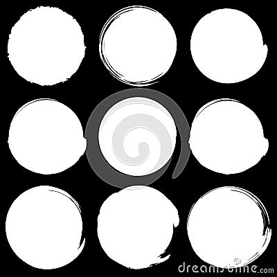 Set of grungy circles. Monochrome circle shapes w/ textured edge Vector Illustration