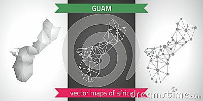 Guam set of grey and silver mosaic 3d polygonal maps. Graphic vector triangle geometry outline shadow perspective maps Vector Illustration