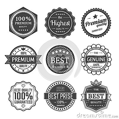 Set of guarantee and premium quality labels. Vector Illustration