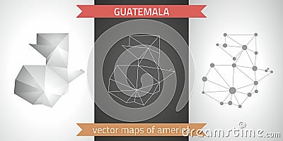 Guatemala set of grey and silver mosaic 3d polygonal maps. Graphic vector triangle geometry outline shadow perspective maps Vector Illustration