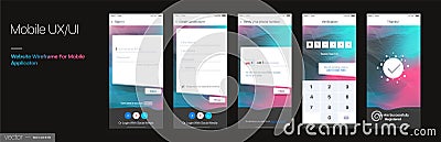 Set of GUI Screens with Login and Password input, Sign In and Sign Up Vector Illustration