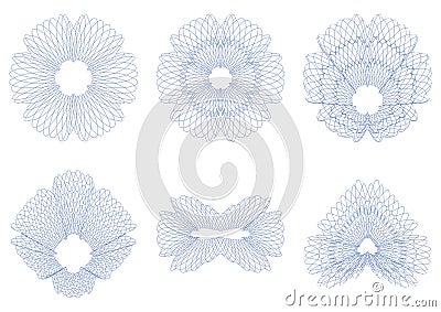 Set of guilloche rosettes PNG format. Stock Photo