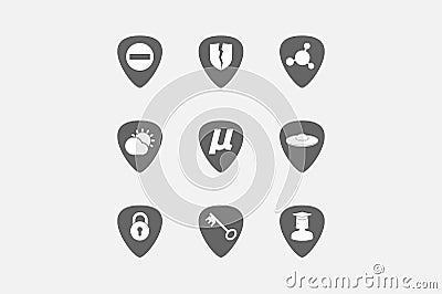 Set of guitar plectrums with miscellaneous mixed icons Stock Photo