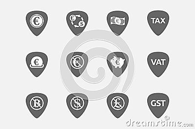 Set of guitar plectrums with money, economy, business and finan Stock Photo
