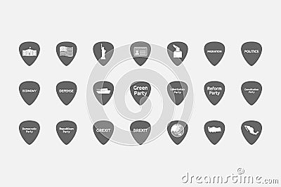 Set of guitar plectrums with politics, democracy, diplomacy and Stock Photo