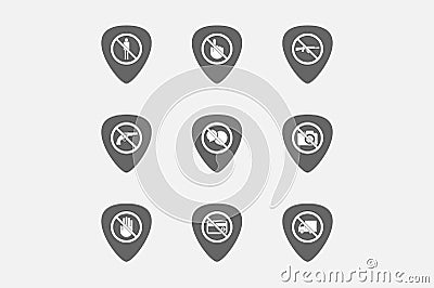 Set of guitar plectrums with prohibition related icons Stock Photo