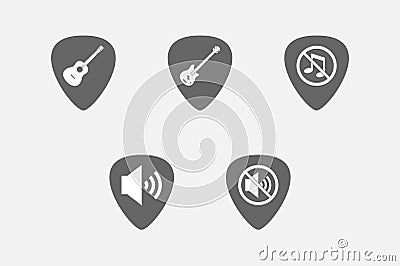 Set of guitar plectrums with sound and music related icons Stock Photo