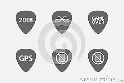 Set of guitar plectrums with technology related icons Stock Photo