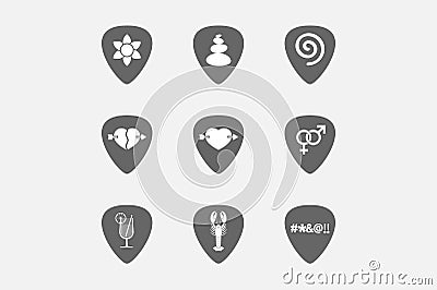 Set of guitar plectrums with Zen and relaxation related icons Stock Photo