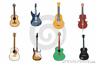 Set of guitars isolated on white. Stock Photo