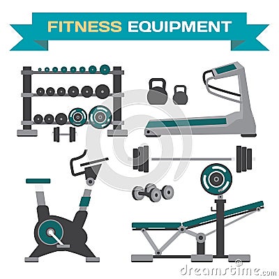 Set of gym training, bodybuilding, healthy Vector Illustration