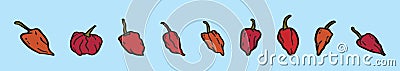 set of habanero chilli cartoon icon design template with various models. vector illustration isolated on blue background Vector Illustration