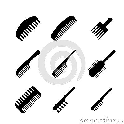 Set of Hair comb icons in silhouette style, vector Vector Illustration