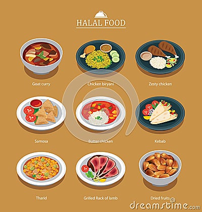 Set of halal food menu flat design Vector Illustration