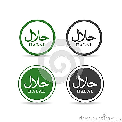 Set of halal logo design vector illustration. Halal food emblem certificate tag. Food product dietary label on white background Vector Illustration