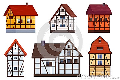 Set of half timbered houses on white Vector Illustration