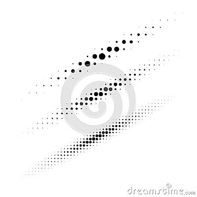 Set of halftone circle dots design elements. Collection of diagonal thin oval lines using halftone texture for logo. Vector Illustration