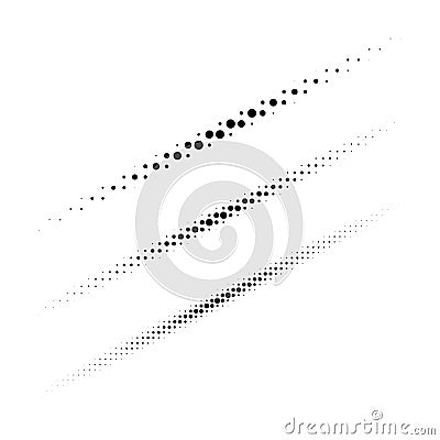 Set of halftone circle dots design elements. Collection of diagonal thin oval lines using halftone texture for logo. Vector Illustration