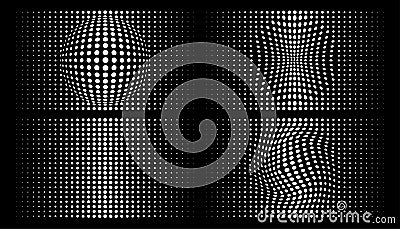 Set of halftone convex distorted gradient circle dots backgrounds. Horizontal templates halftone dots pattern. Vector Vector Illustration