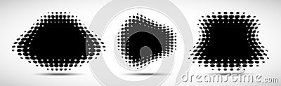 Set of halftone dots curved gradient background. Curve dotted spots using halftone circle dot raster texture. Vector Vector Illustration