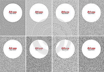 Set of Halftone White Dots on Gray Backgrounds, A4 size. Vector Illustration