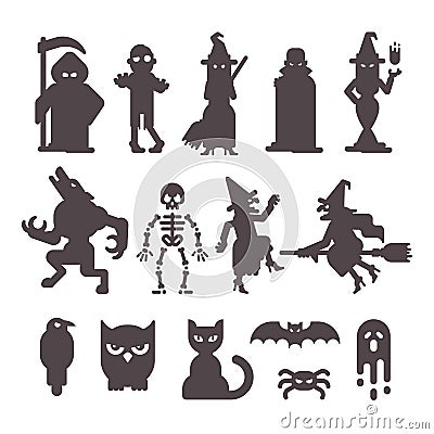 Set of Halloween character silhouettes Vector Illustration