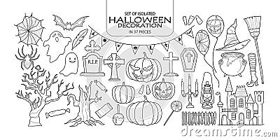 Set of Halloween decoration in 37 pieces. Vector Illustration