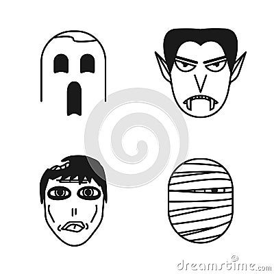 Set of halloween funny peoples icons Vector Illustration