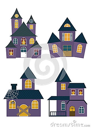 Set of Halloween Houses Vector Illustration