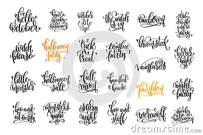 Set of 25 halloween party hand lettering inscription Vector Illustration