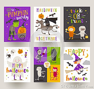 Set of Halloween posters or greeting card Vector Illustration