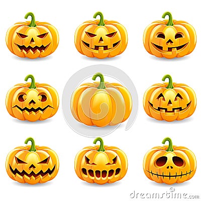 Set of halloween pumpkins collection. Vector Illustration