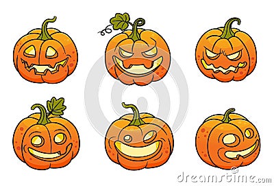 Set of halloween pumpkins. Vector Illustration