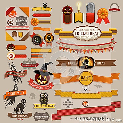 Set of Halloween retro ribbons Vector Illustration