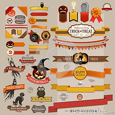 Set of Halloween retro ribbons Vector Illustration