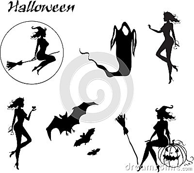 Set of Halloween silhouettes Vector Illustration