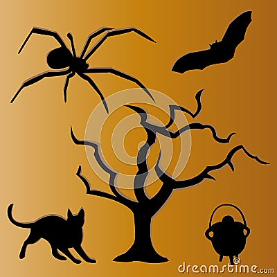 Set of Halloween silhouettes Vector Illustration