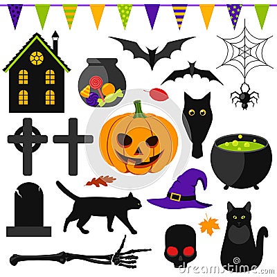 Set of Halloween symbols Vector Illustration