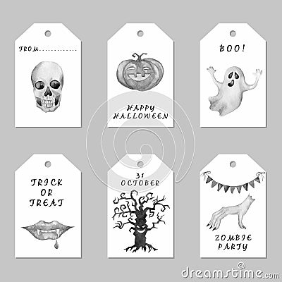 Set of Halloween tags. Cartoon Illustration