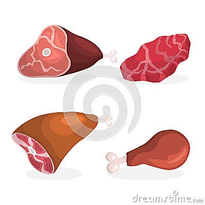 Set of ham. Collection of tasty delicious meat Vector Illustration