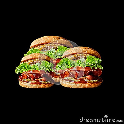 set of hamburger with solid black background Stock Photo