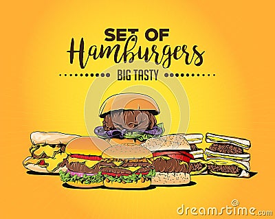 Set of Hamburgers Stock Photo