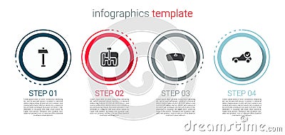 Set Hammer, Gear shifter, Windshield and Auto service check automotive. Business infographic template. Vector Stock Photo