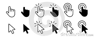 Set of Hand Cursor icons click and Cursor icons click Vector Illustration