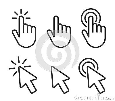 Set of Hand Cursor icons click and Cursor icons click Vector Illustration