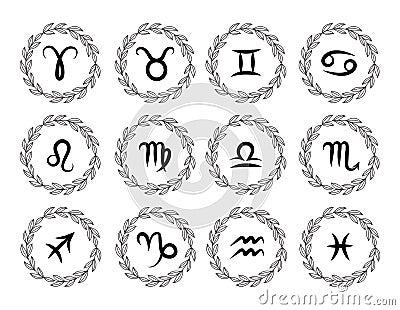 Set of Hand drawing flat zodiac symbols Stock Photo