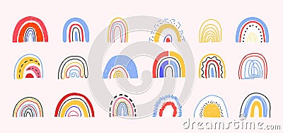 Set of hand drawn abstract rainbows for nursery, prints, cards, party invitations,baby shower,books.Cute rainbow set in different Vector Illustration