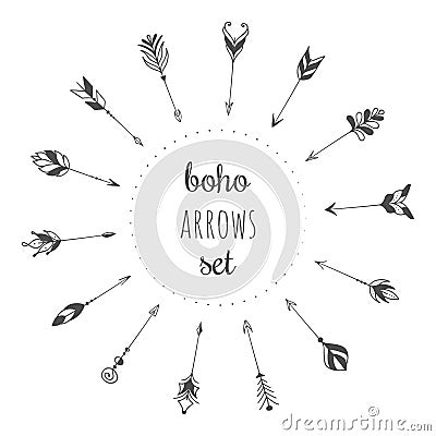 Set of hand drawn arrows in boho style. Vector Illustration