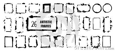 Set of hand drawn artistic frames. Grunge brush stroke frame for text, quote, advertising design. Vector Illustration